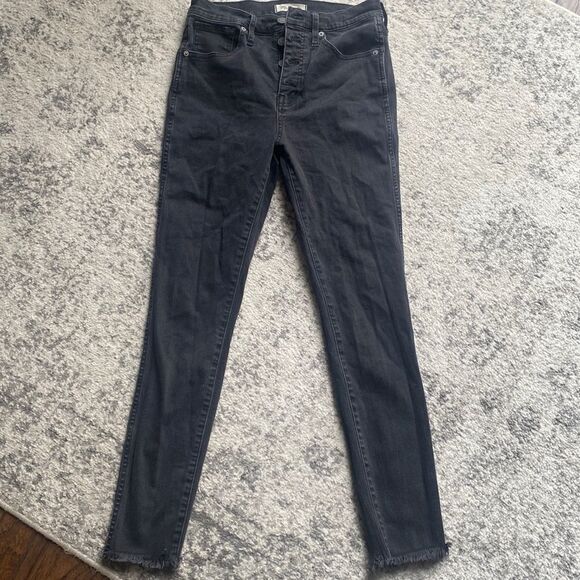 Madewell black high rise skinny jeans button fly raw hem size 29 t GUC - Picture 1 of 10